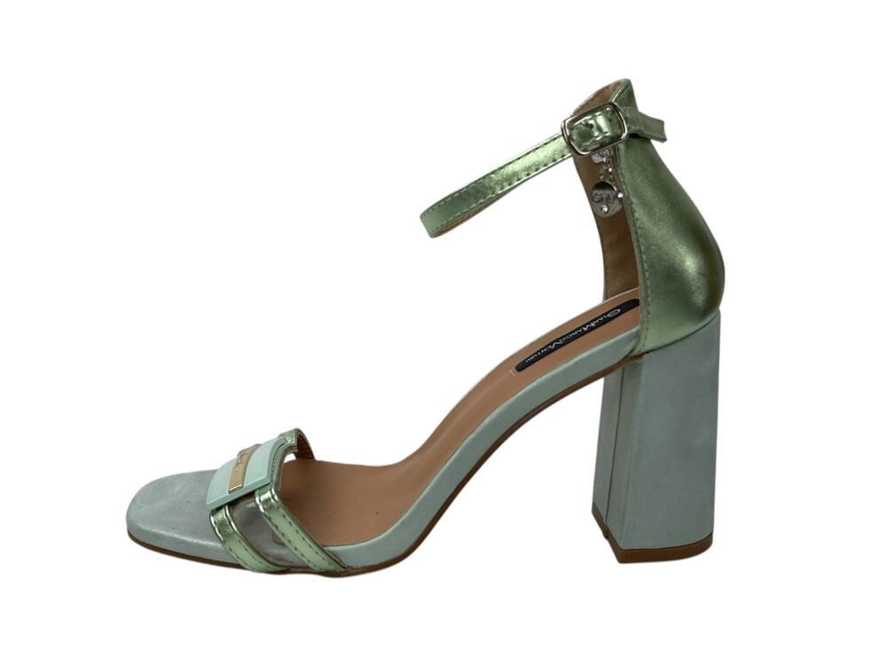 Gian Marco Venturi Women Green Square Toe Ankle Strap Block Heels Sandal Sz 8.5